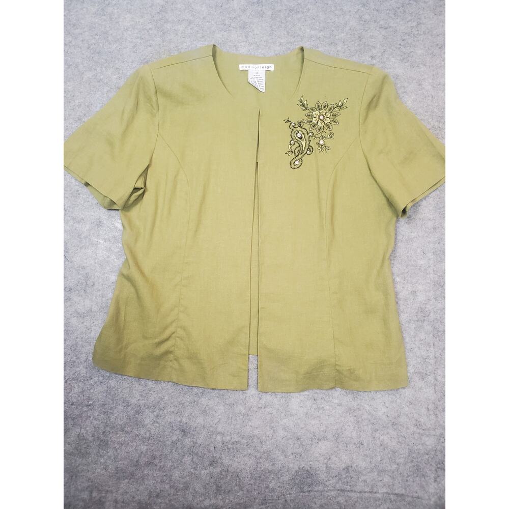 VTG Women's Madison Leigh 14 Green Linen Blend Embroidered Jacket Cardigan